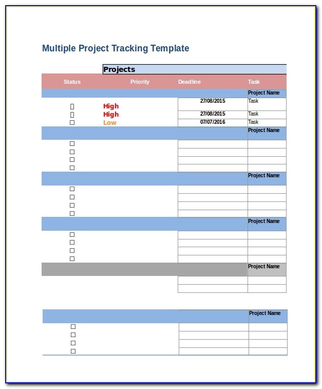 Multiple Construction Project Tracking Template Excel