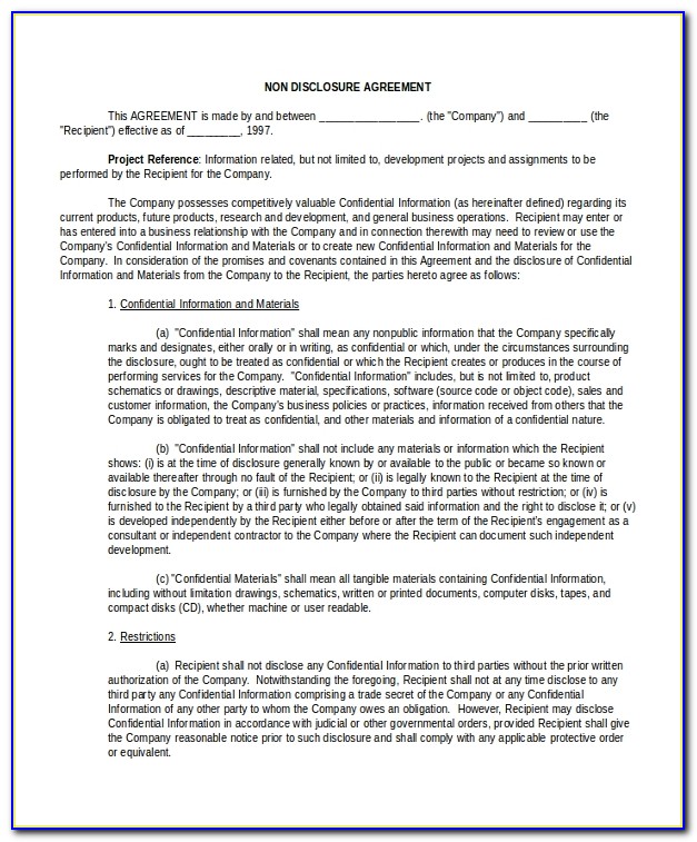 Non Disclosure Agreement Template Simple