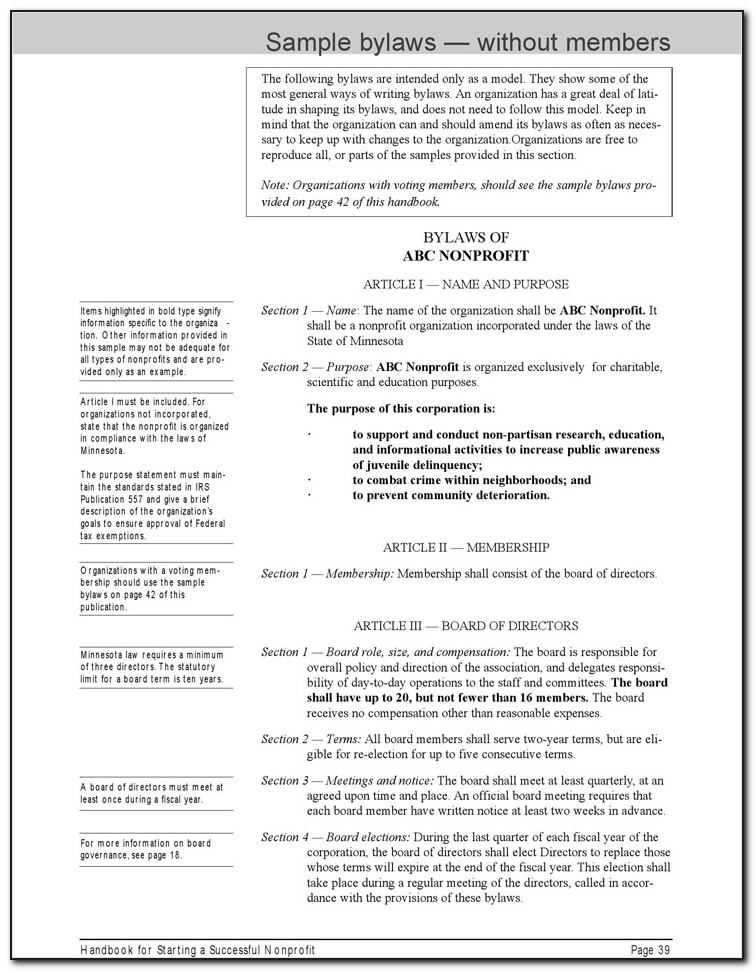 Non Profit Bylaws Template California