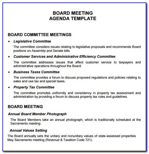 Nonprofit Board Meeting Agenda Example