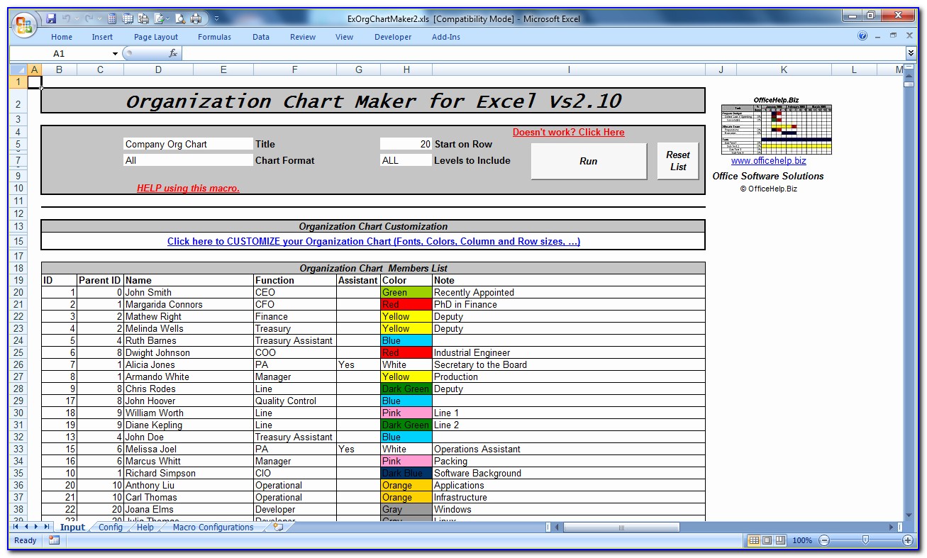 Organization Chart Template Excel 2010