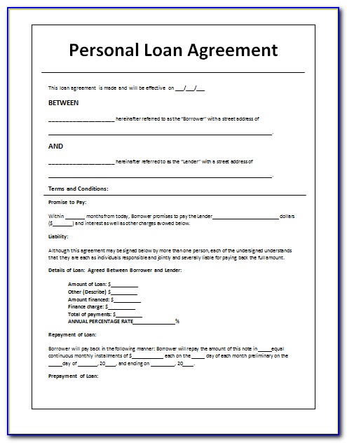 Personal Loan Agreement Template Pdf