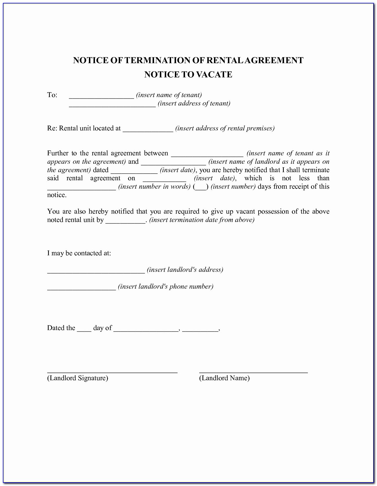 Private Landlord Eviction Notice Template