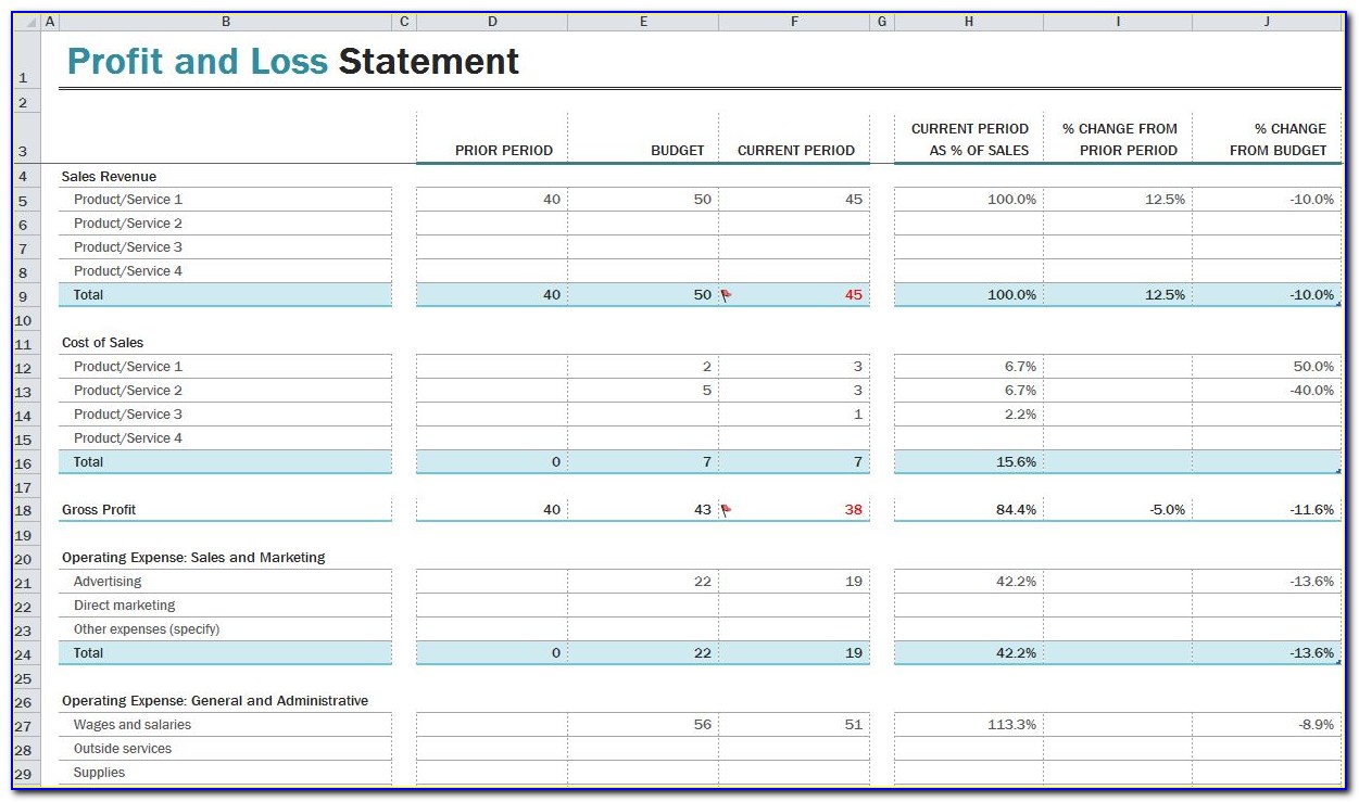 Profit And Loss Template Excel 2007