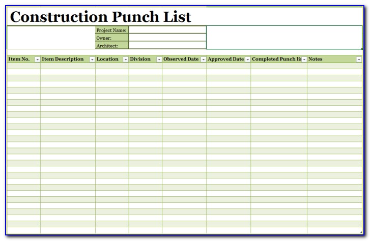 Punch List Template Procore