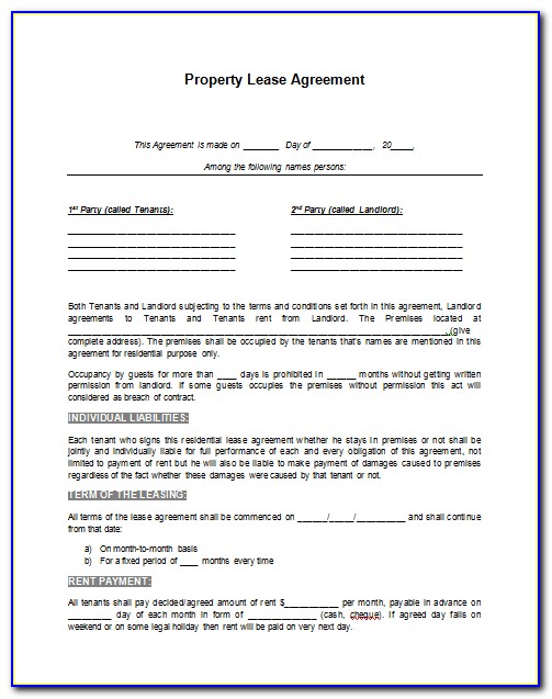 Rental Lease Agreement Template Word