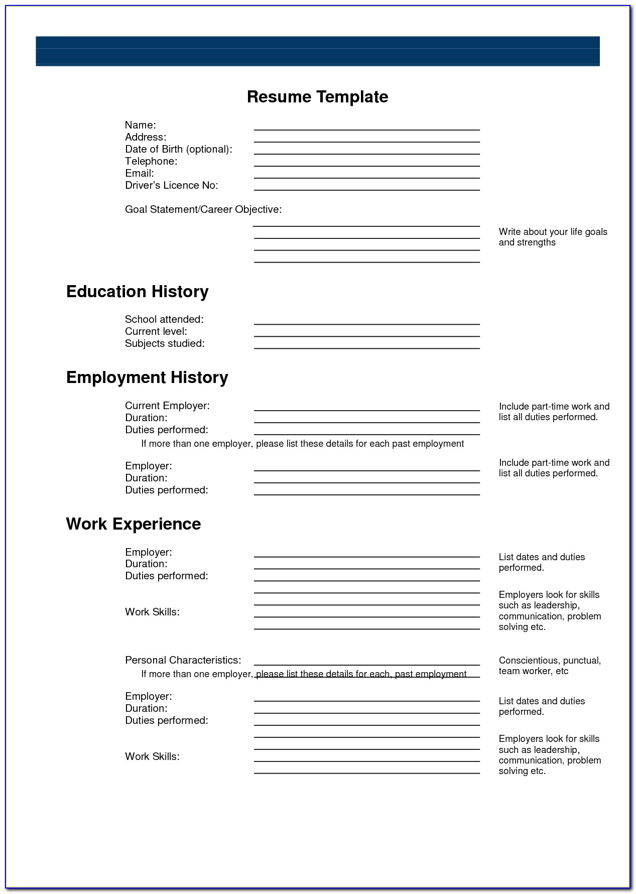 Resume Examples Free Printable