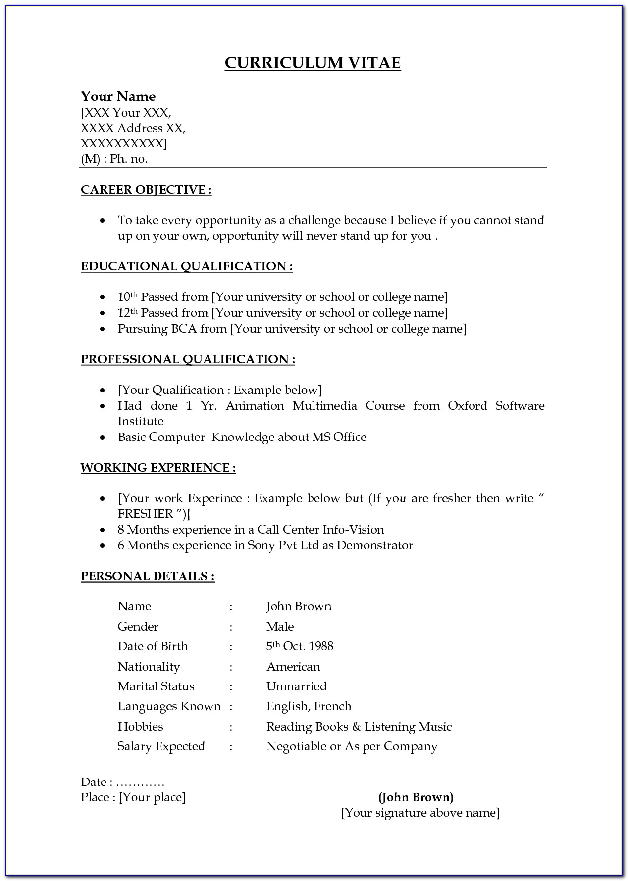 Resume Templates For Word Free Download