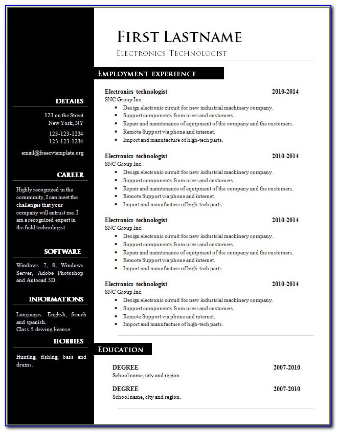 Resume Templates Free Download Psd