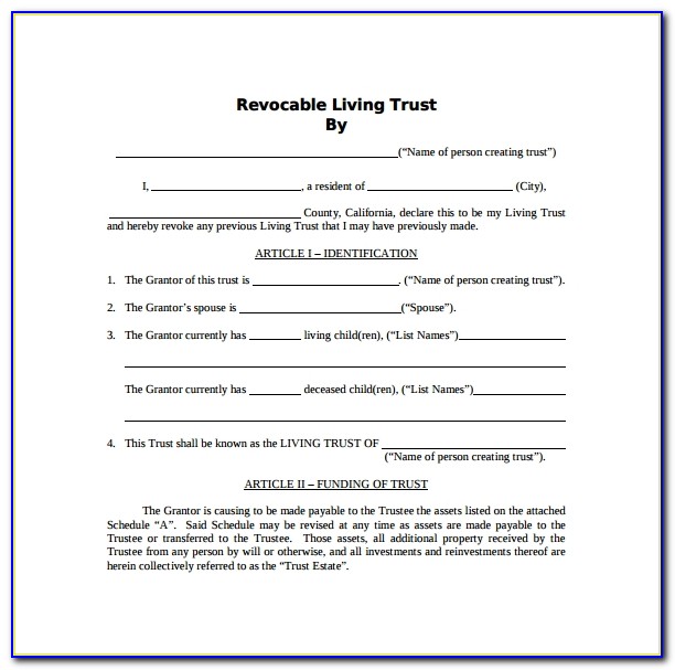 Revocable Living Trust Samples