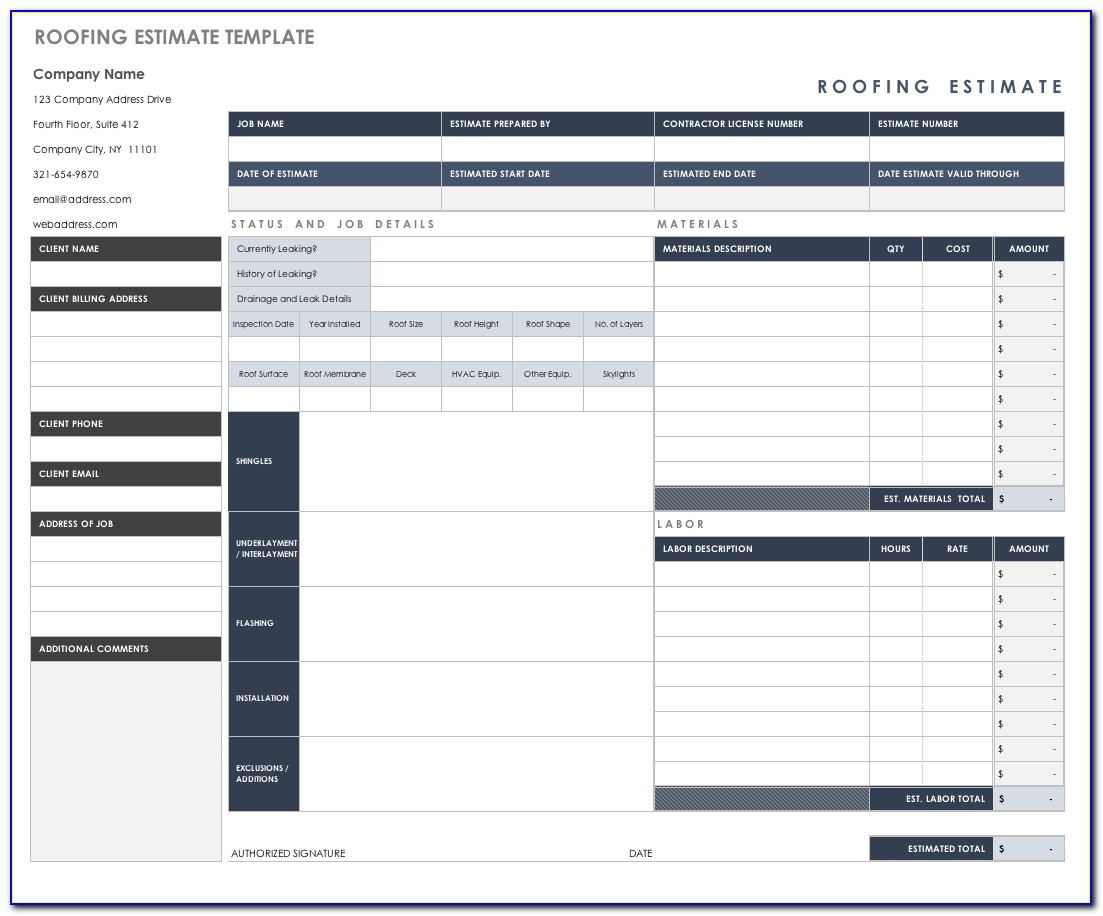 Roofing Estimate Template Free Download