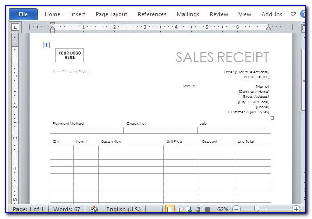 Sales Receipt Template Excel