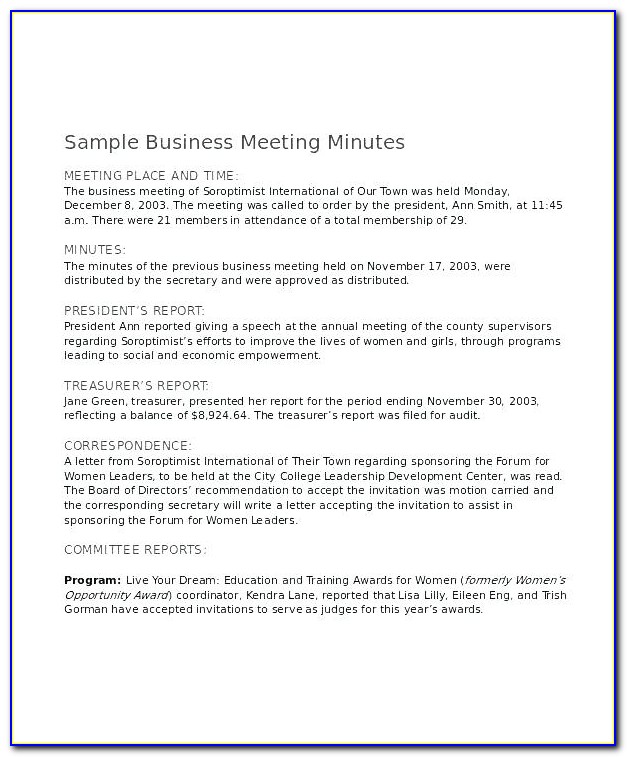Shareholder Meeting Minutes Form