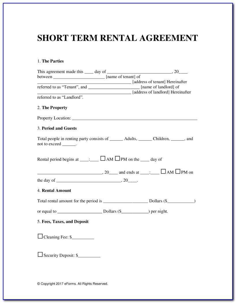 Short Term Rental Agreement Template