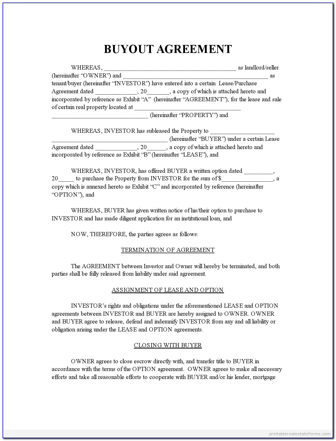Simple Partnership Buyout Agreement Template