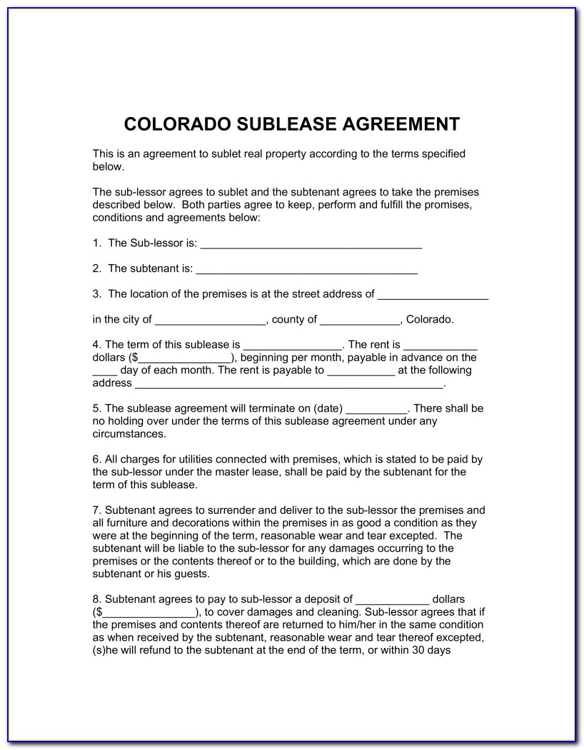 Sublease Agreement Template Free