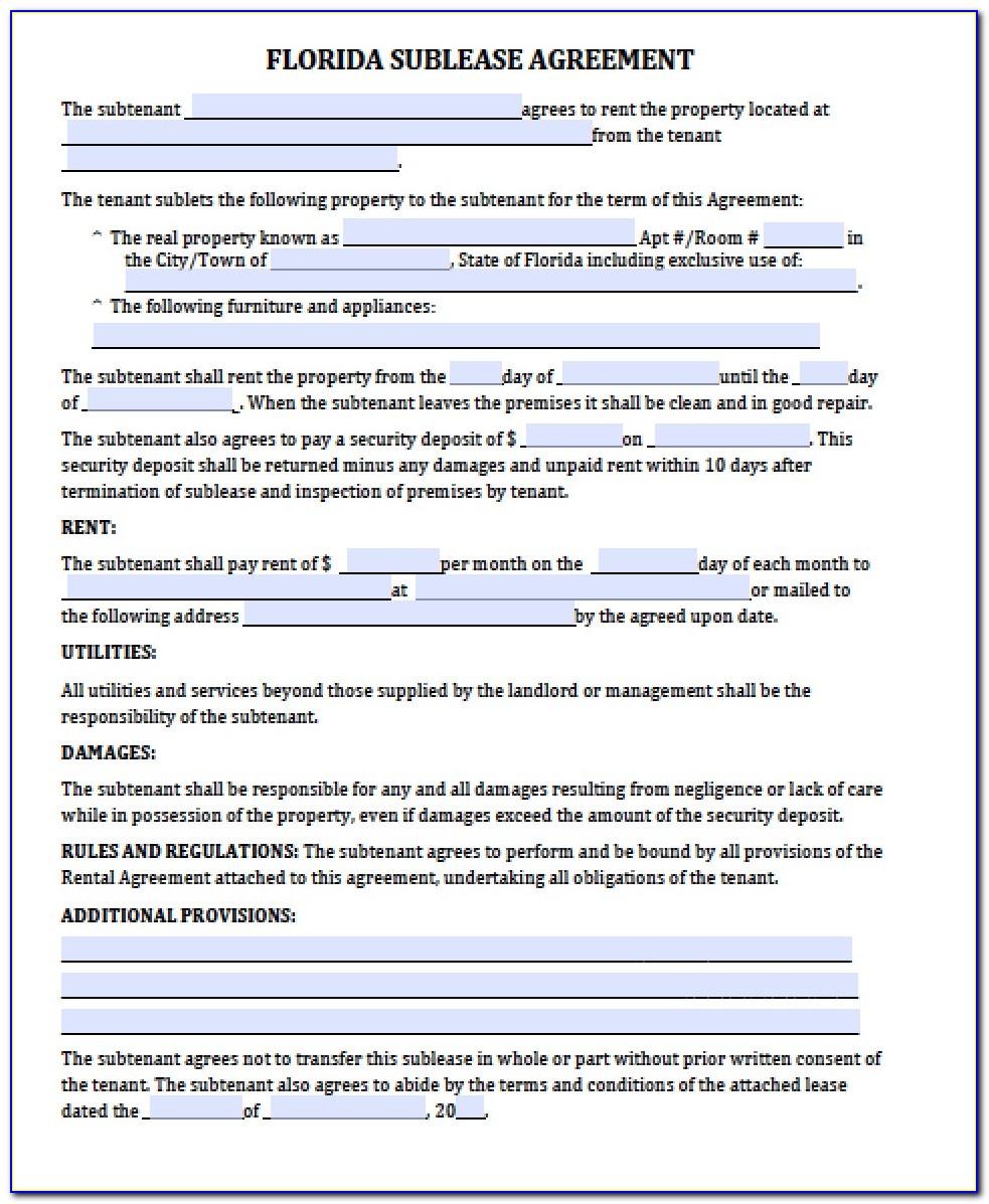 Sublease Agreement Template New York