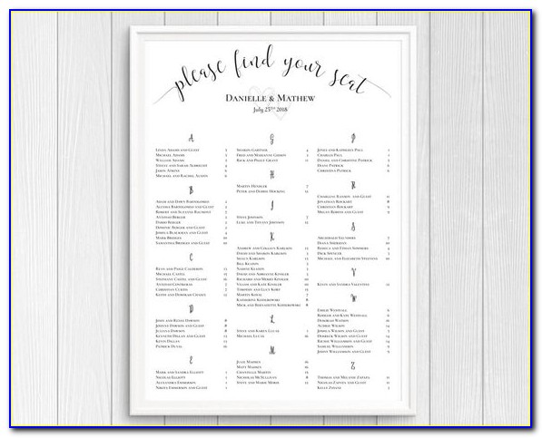 Wedding Reception Alphabetical Seating Chart Template