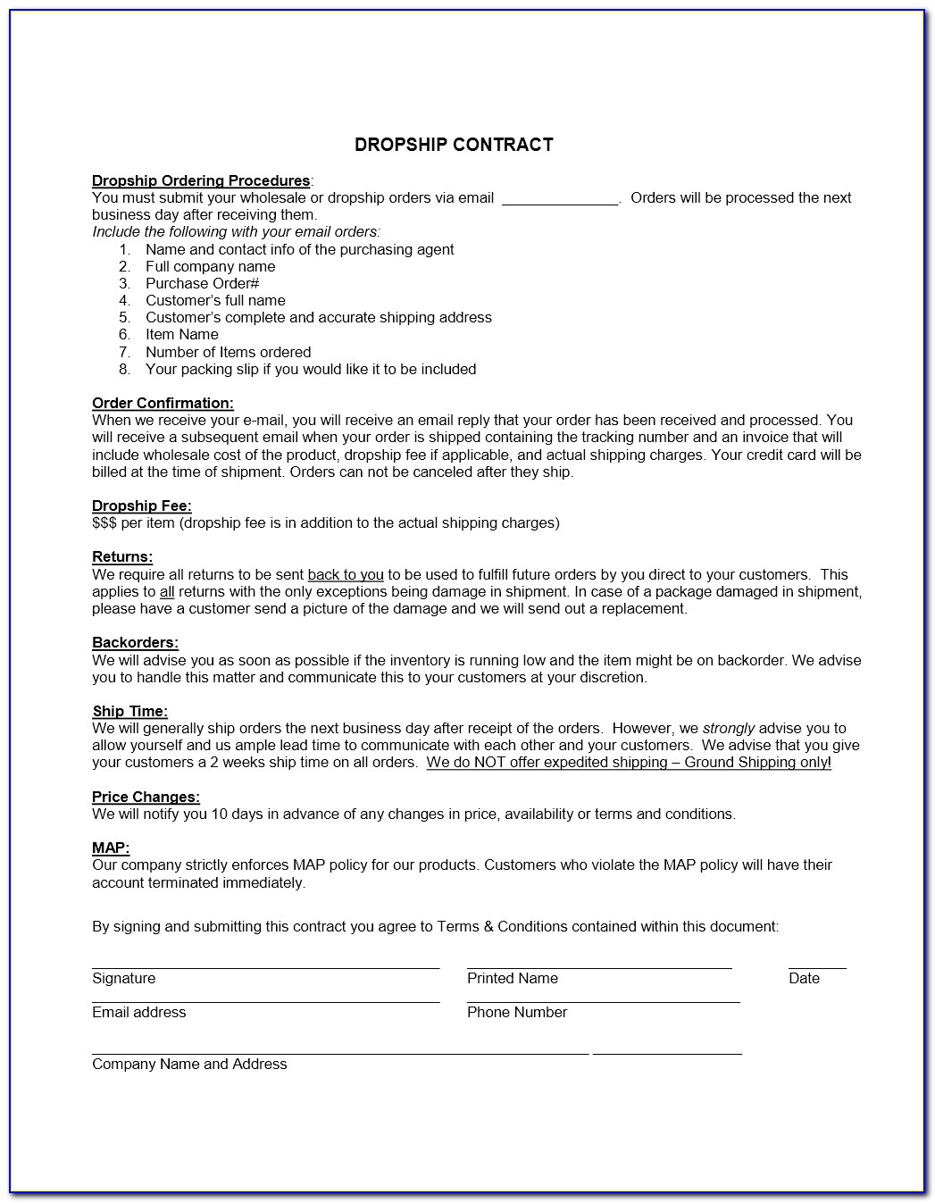 Wholesale Sales Contract Template