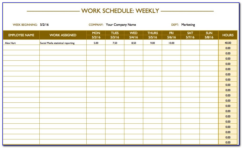 Work Schedule Template Free