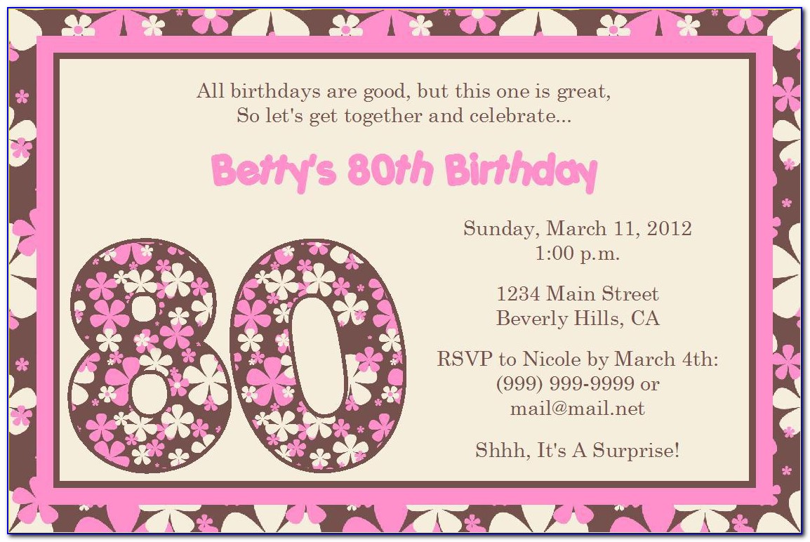 80th Birthday Invitation Template Free