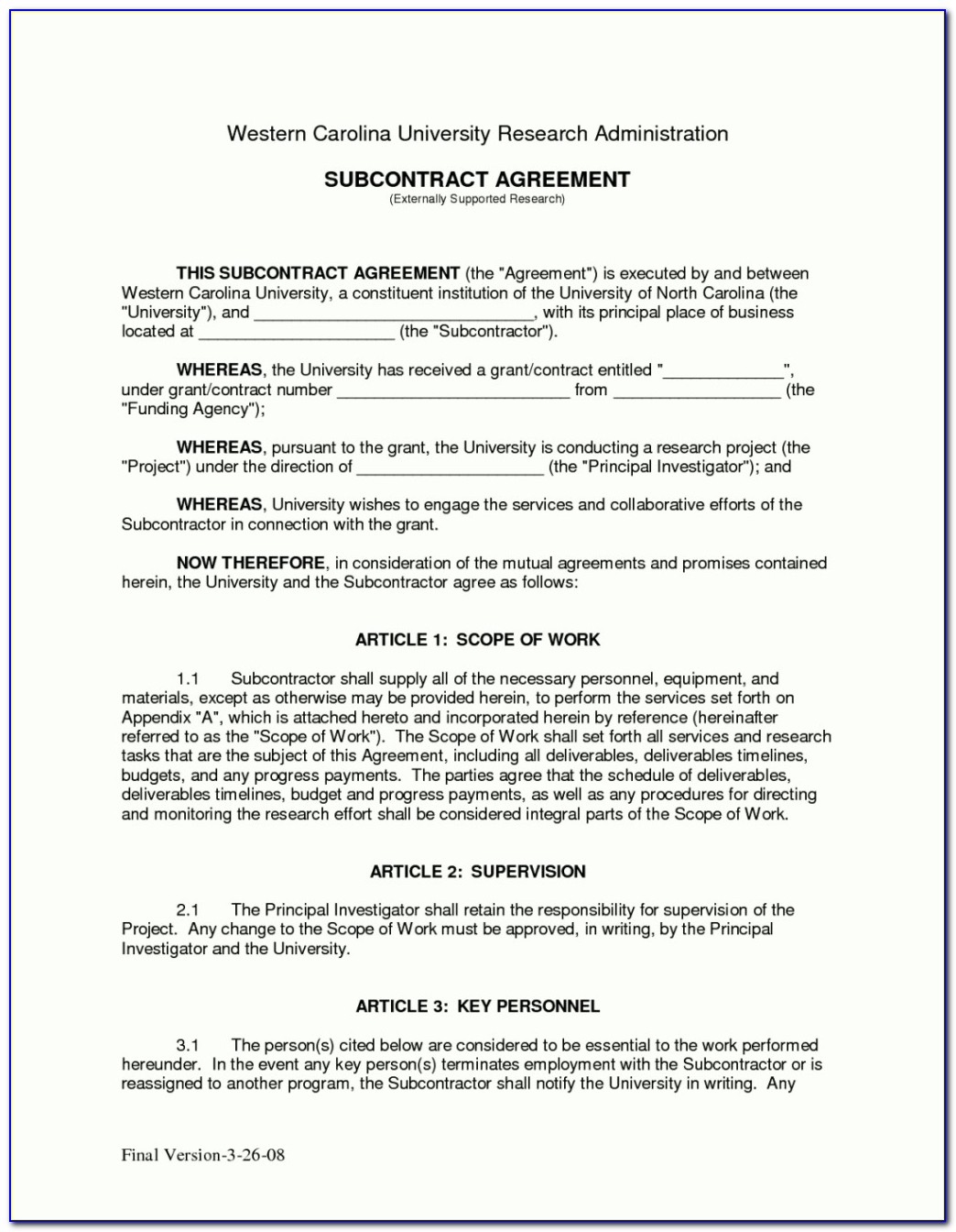 Blank Subcontractor Agreement Forms Form Resume Examples mL52LEokXo