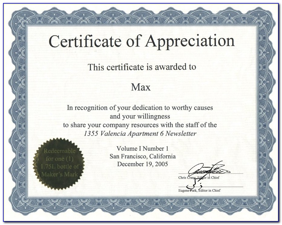 Appreciation Certificate Templates Word
