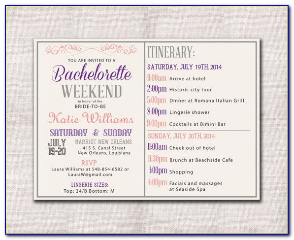 Bachelorette Party Weekend Itinerary Template
