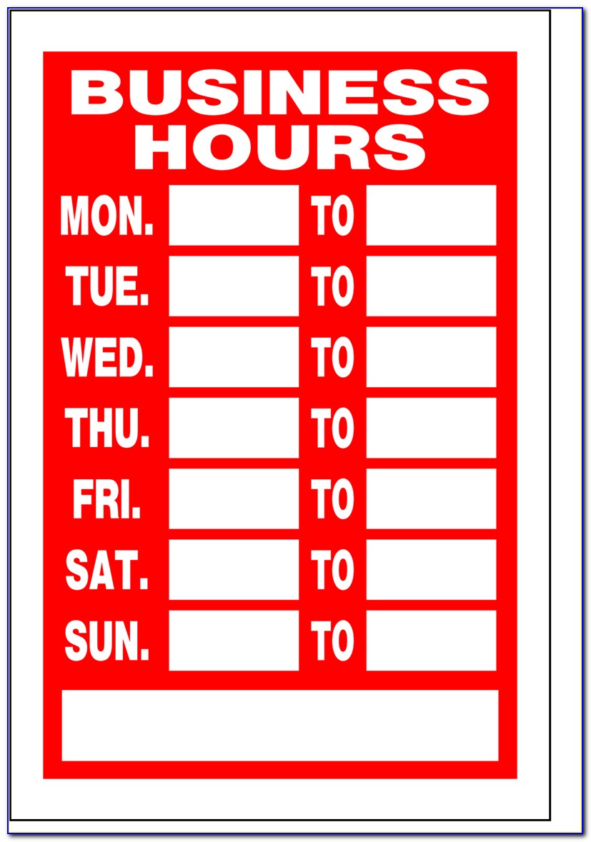 Business Hours Sign Template Excel