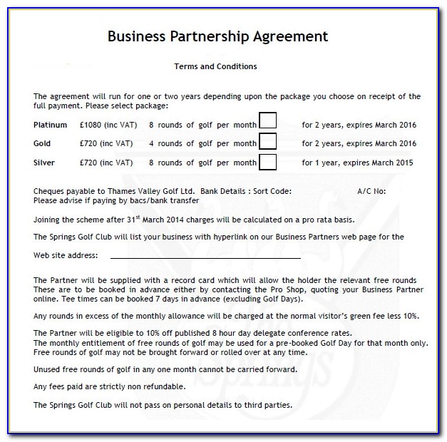Business Partnership Agreement Template Word