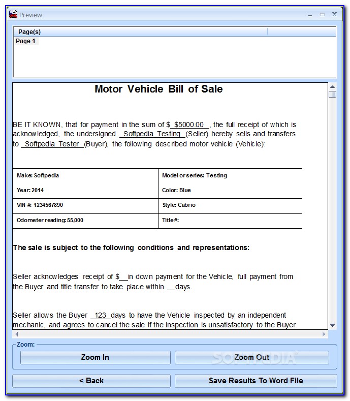 Car Bill Of Sale Word Document