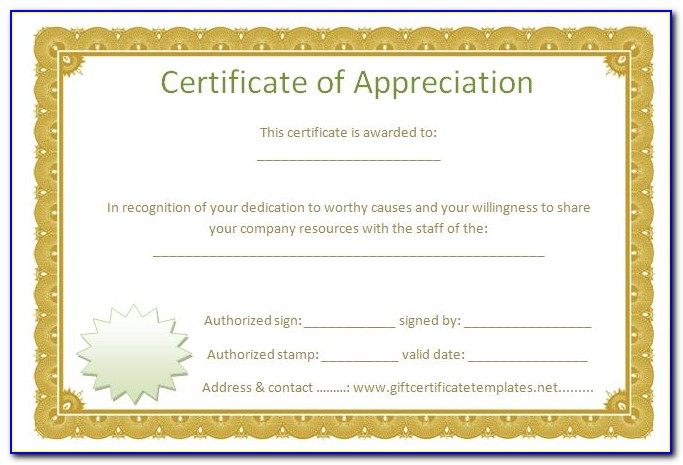 Certificate Of Appreciation Templates Free Download