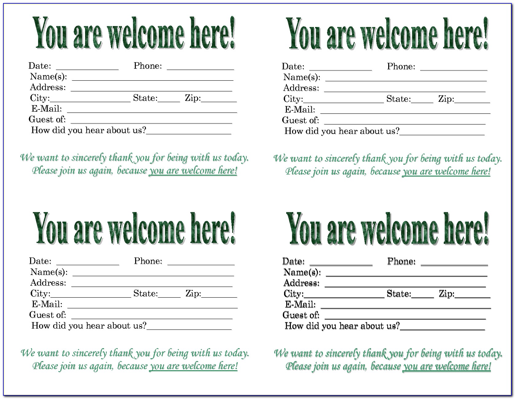 Church Visitor Welcome Card Template