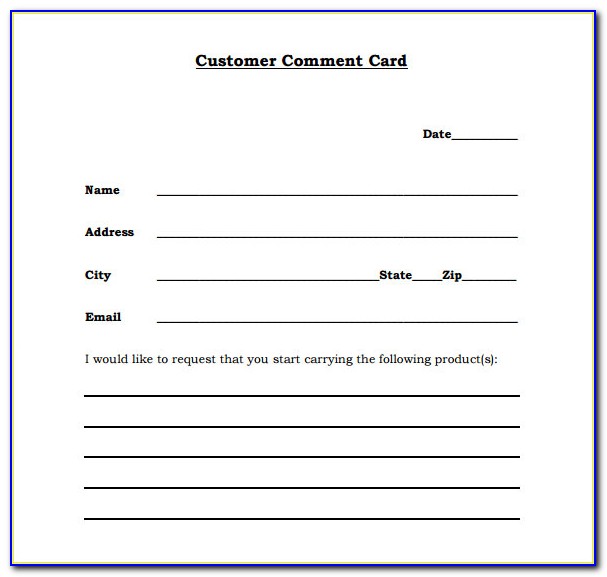 Comment Card Template Microsoft Word