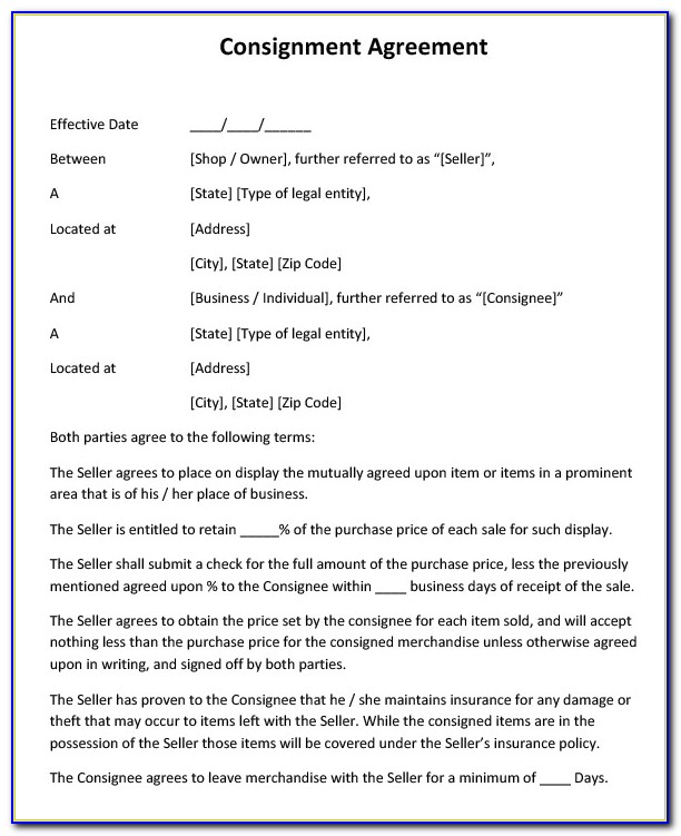 Consignment Agreement Template Free