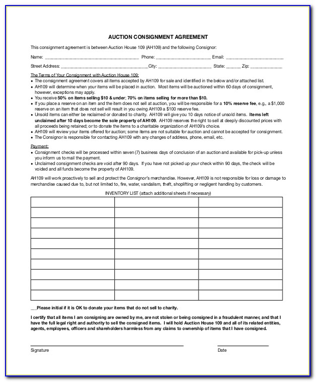Consignment Agreement Template Word