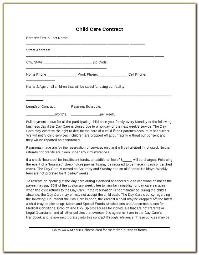 Daycare Contract Templates Ontario