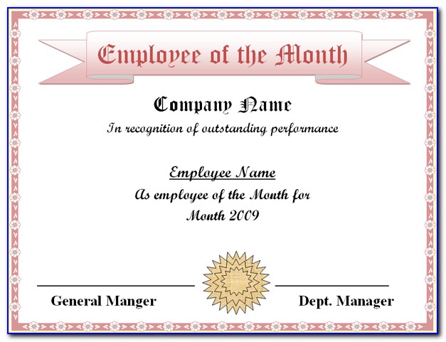 Employee Of The Month Certificate Template Word