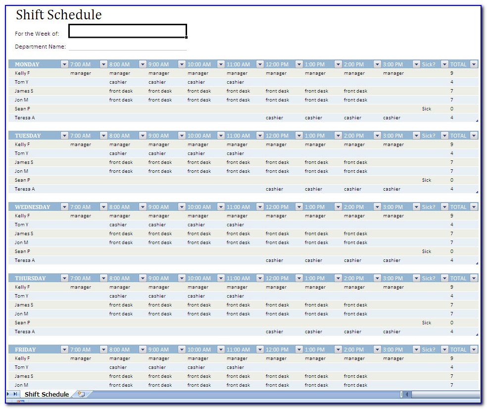 Employee Shift Schedule Template Free Download