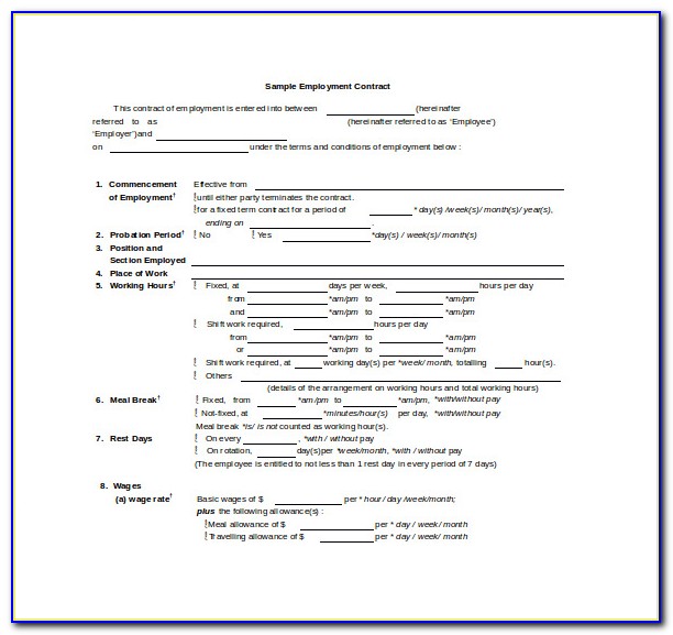 Employment Contract Template Word Free