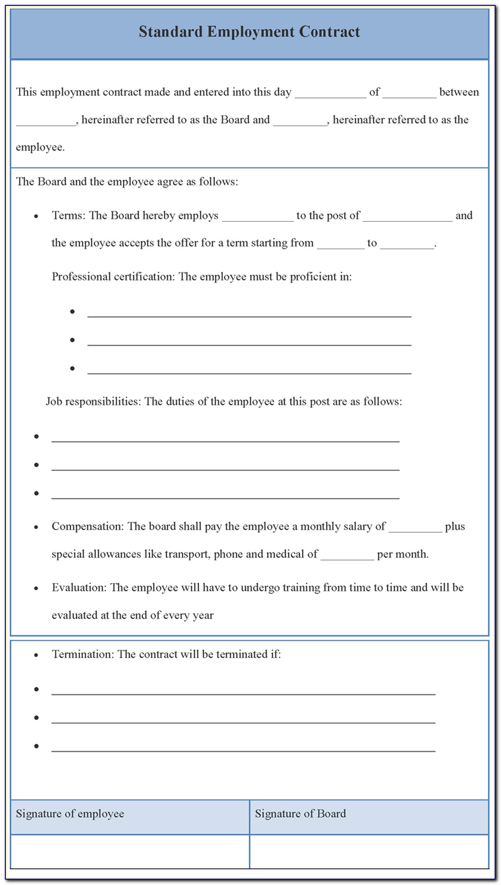 Employment Contract Template Word India