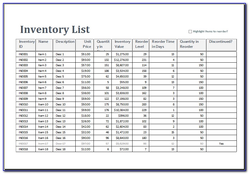 Excel Inventory Template With Formulas Download