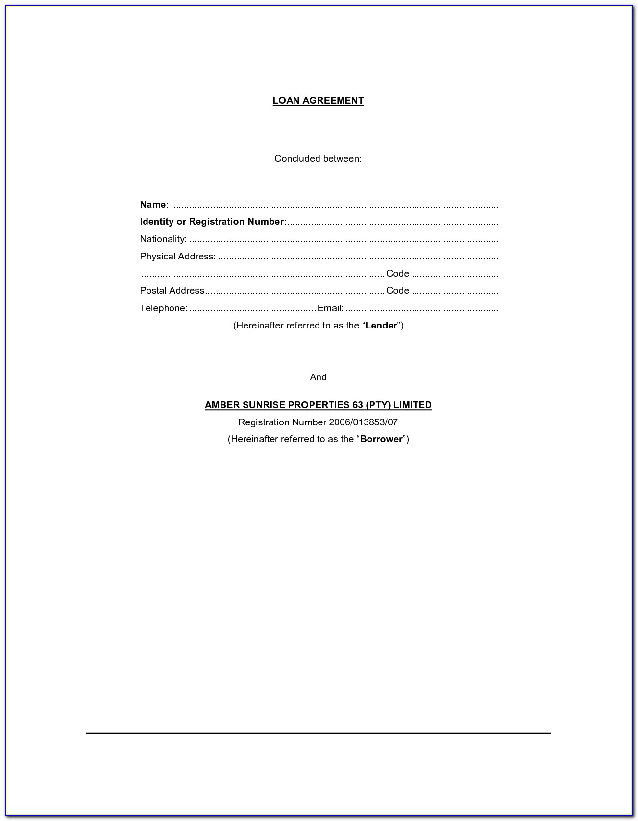 Family Loan Agreement Template Free Uk
