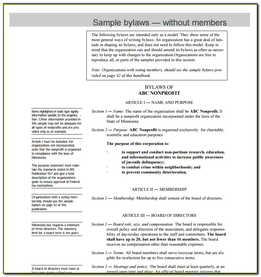 Free Bylaws Template For S Corporation