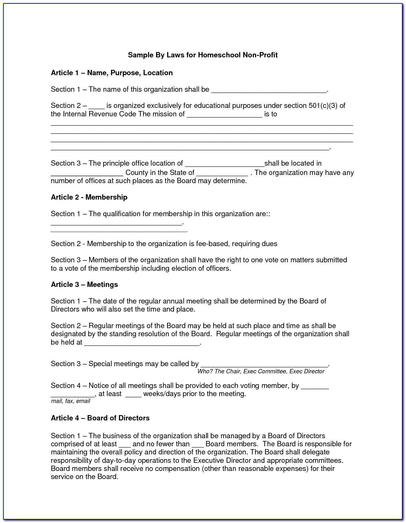 Free Bylaws Template Pdf