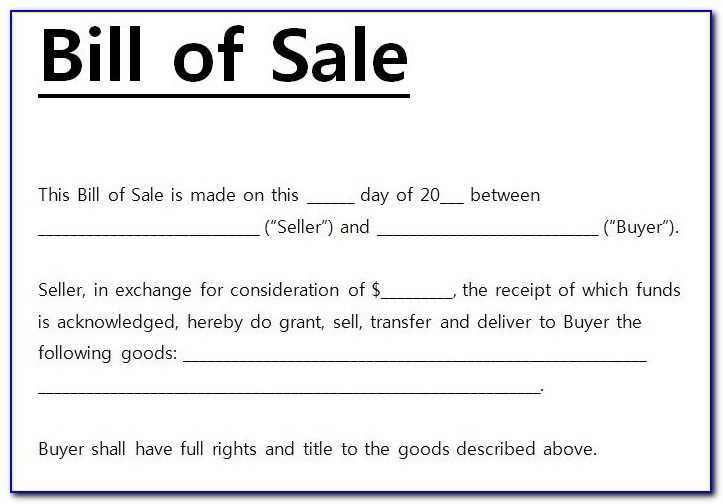 Free Car Bill Of Sale Template Word