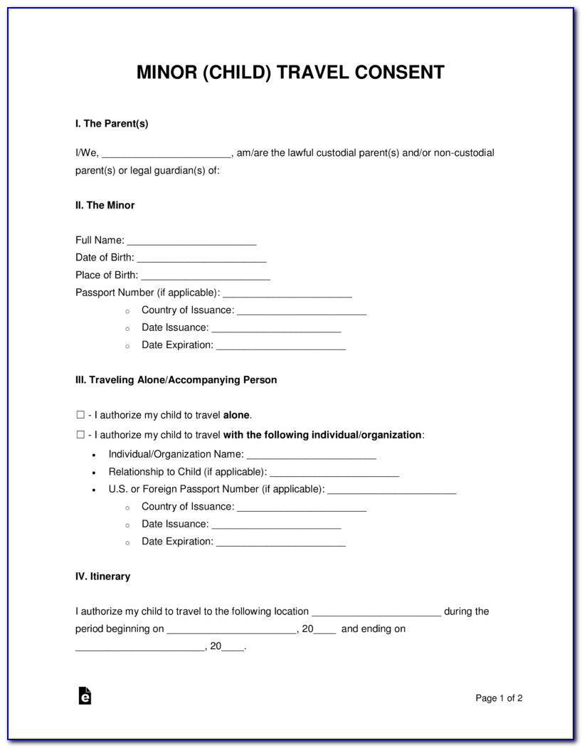 Free Child Travel Consent Form Template Canada