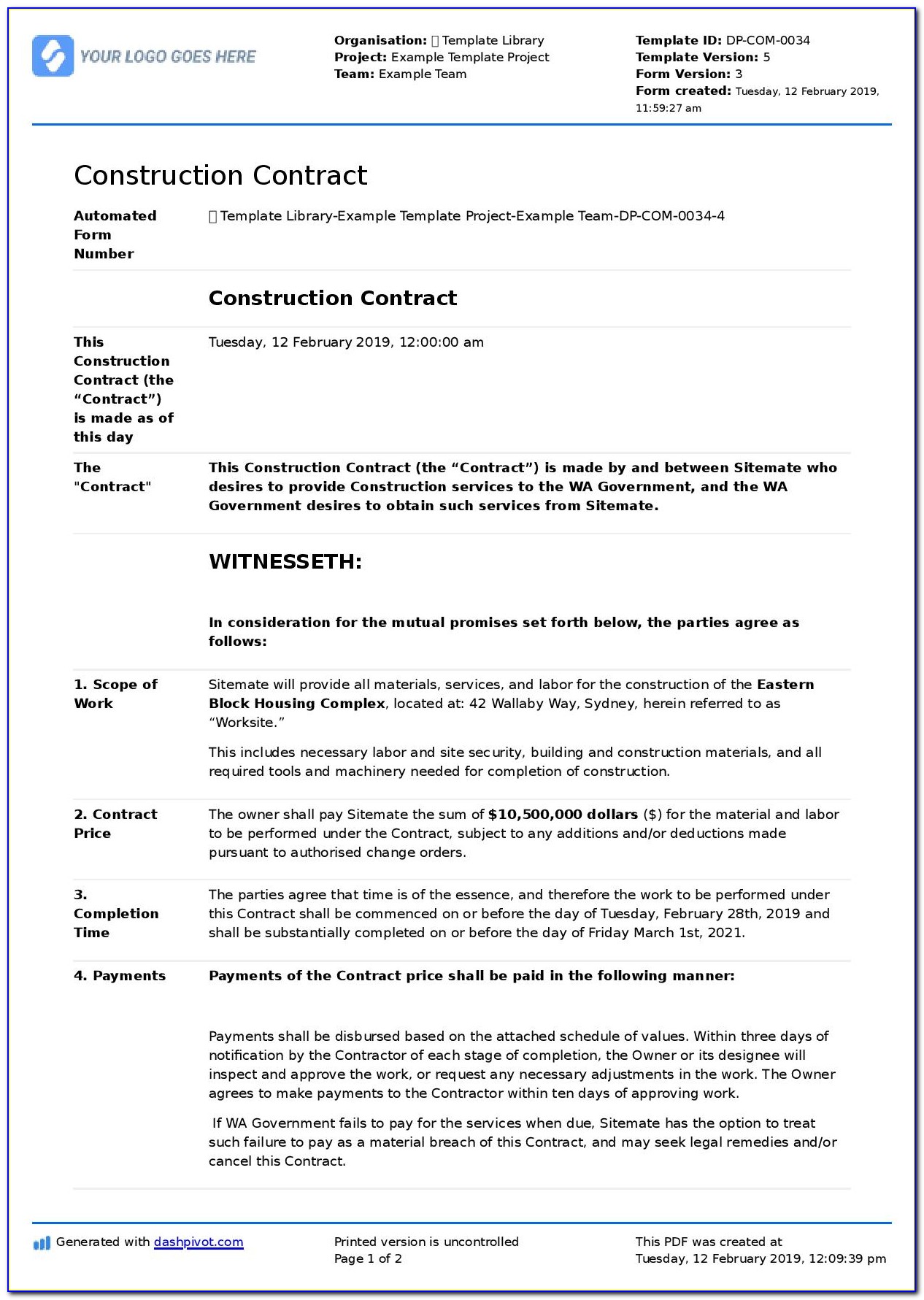 Free Construction Contract Forms
