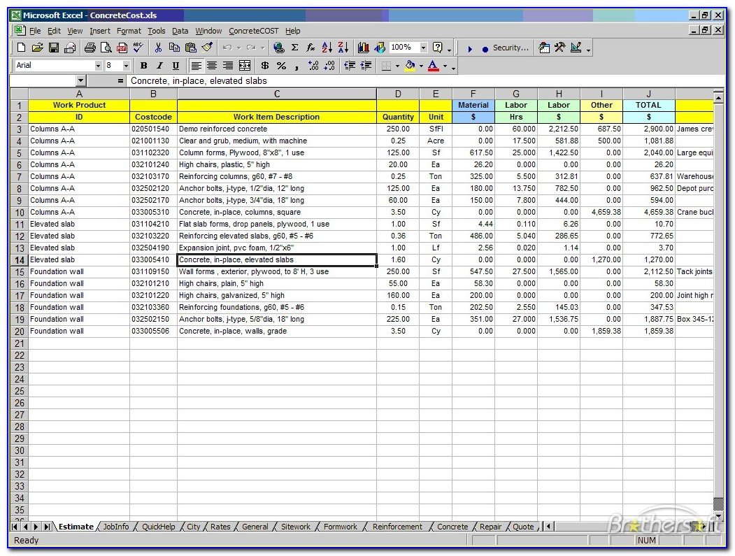 Free Excel Construction Cost Templates
