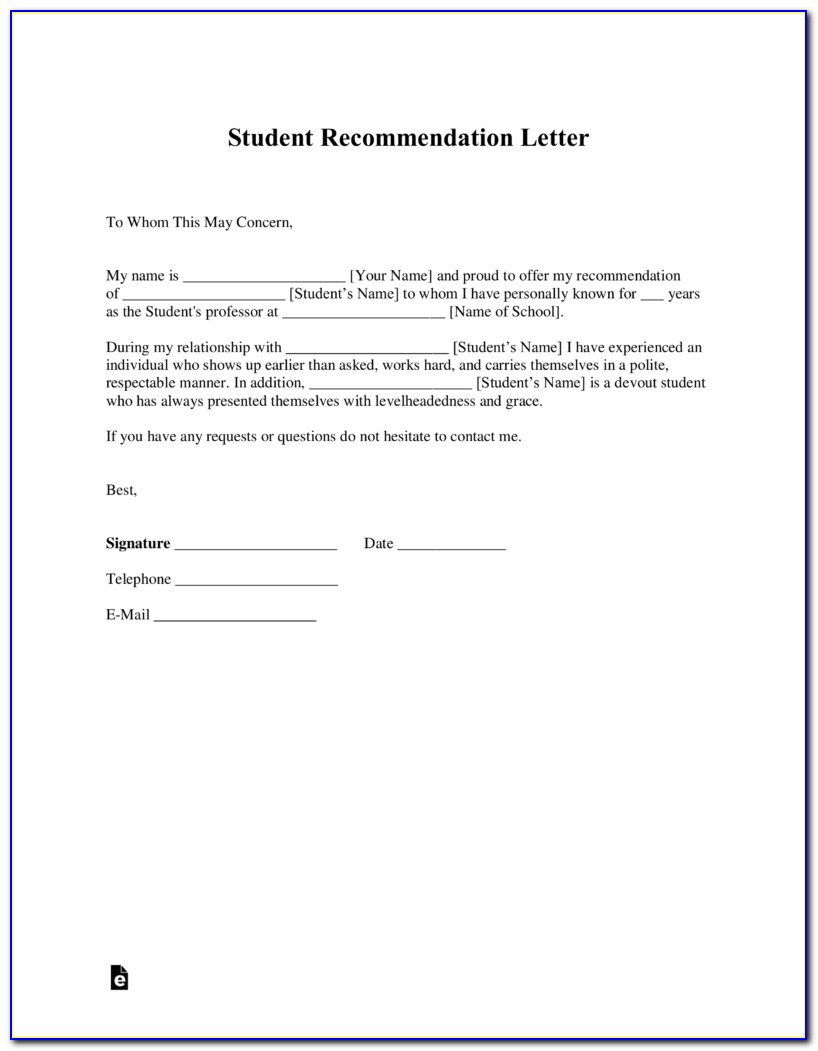 Free Letter Of Recommendation Template For Student